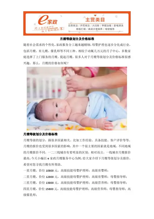 月嫂等级划分及价格标准