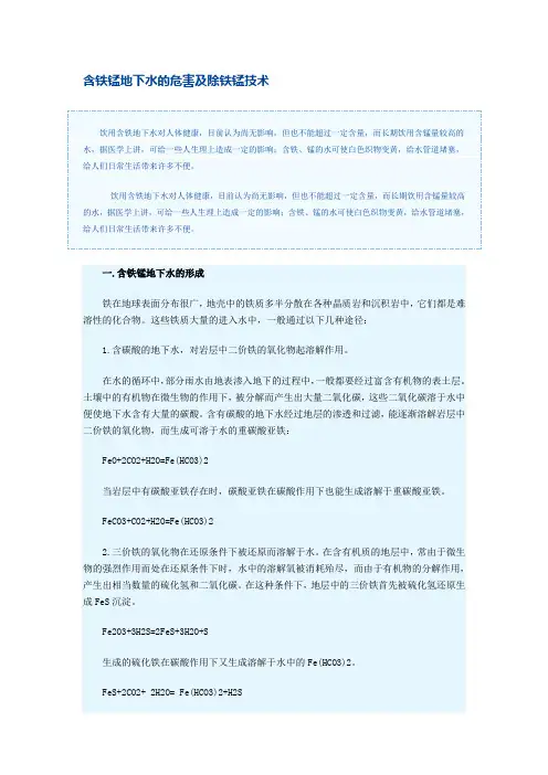 含铁锰地下水的危害及除铁锰技术