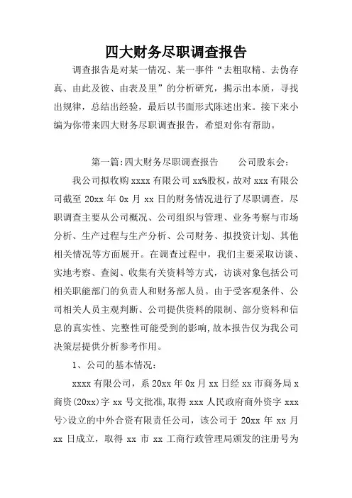 四大财务尽职调查报告