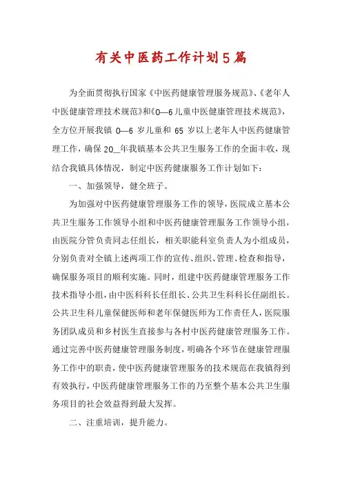 有关中医药工作计划5篇