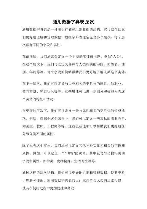 通用数据字典表 层次