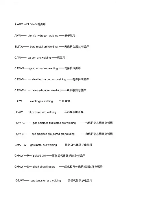 焊接方法全称英文