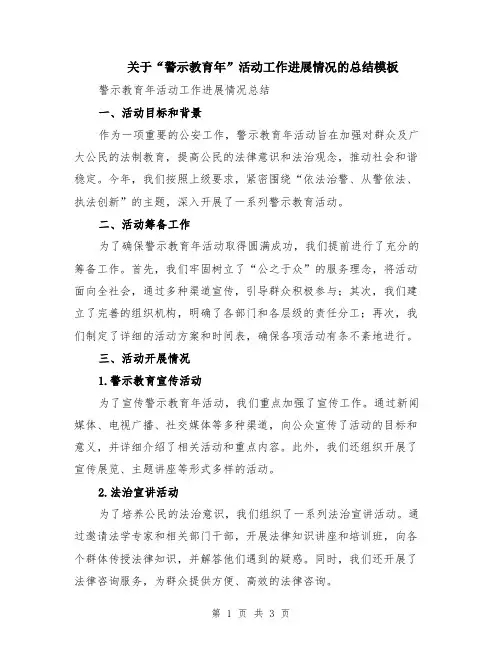 关于“警示教育年”活动工作进展情况的总结模板