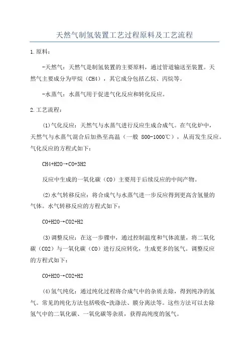 天然气制氢装置工艺过程原料及工艺流程