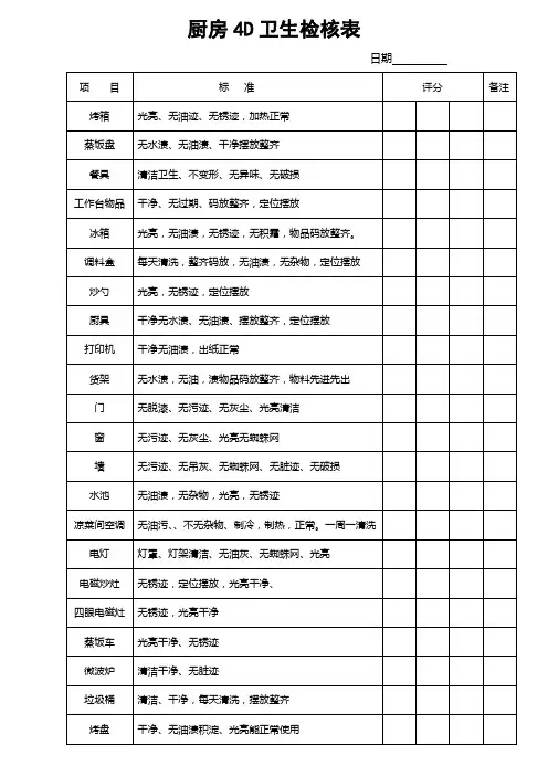 厨房4D卫生检查表