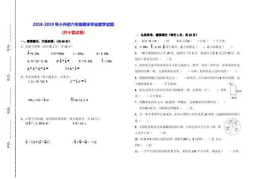 【最新精编】2018-2019年小升初数学毕业升学考试试卷(共10套试卷)