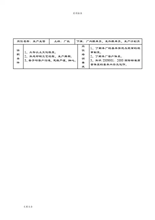 印刷厂岗位职务说明书