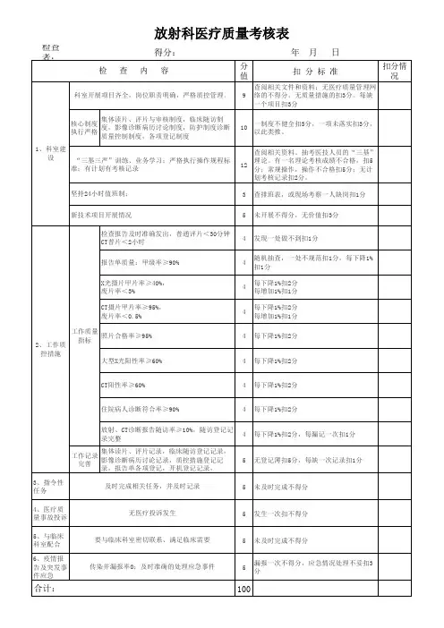放射科医疗质量考核表