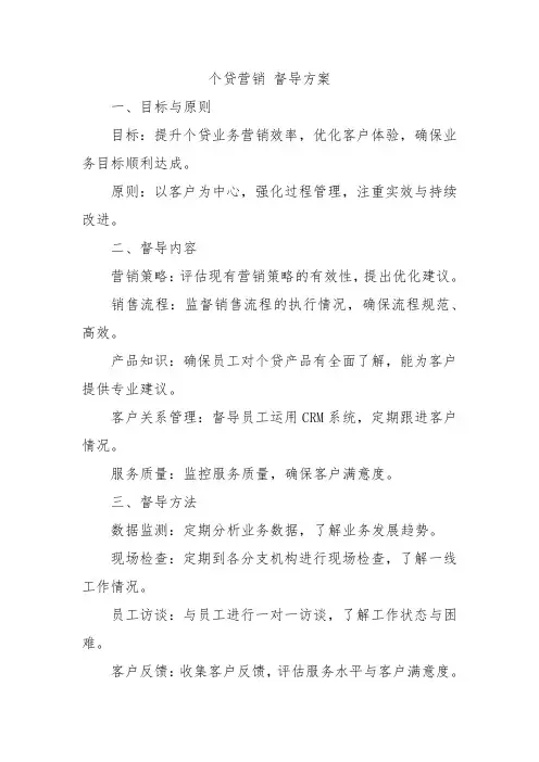 个贷营销 督导方案