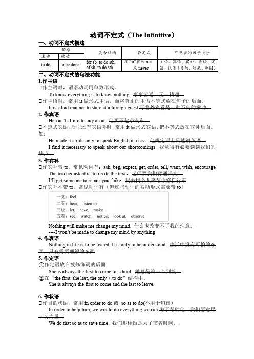 Lesson 1 Lifestyles 语法动词不定式讲义--高中英语北师大版(2019)必修第一册