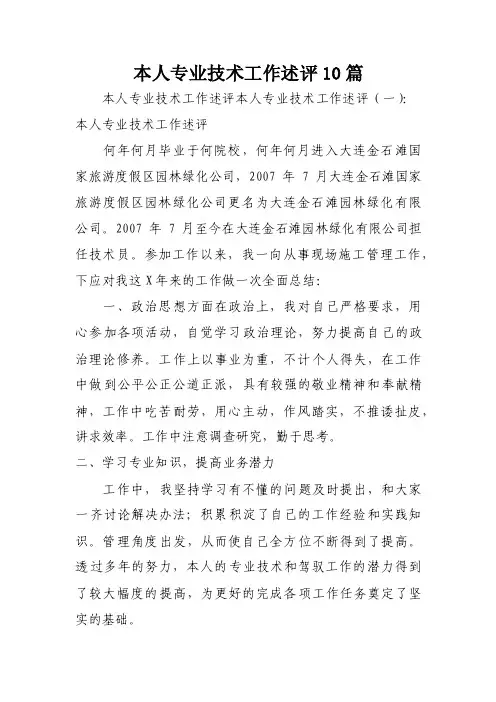 本人专业技术工作述评10篇