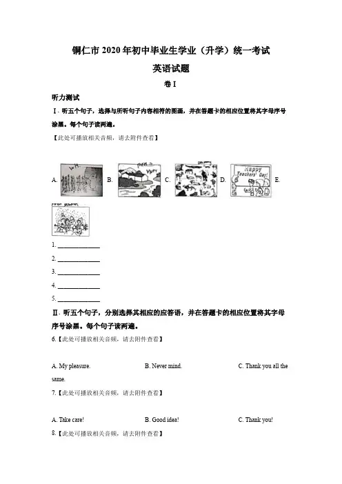 2020年贵州省铜仁市中考英语试题(解析版)