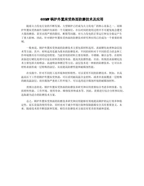 600MW锅炉外置床受热面防磨技术及应用