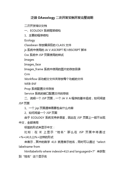 泛微OAecology二次开发实例开发完整说明