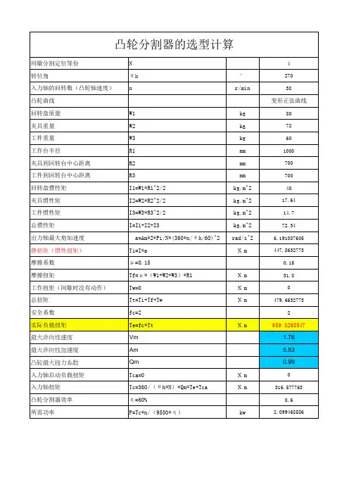 凸轮分割器的选型计算