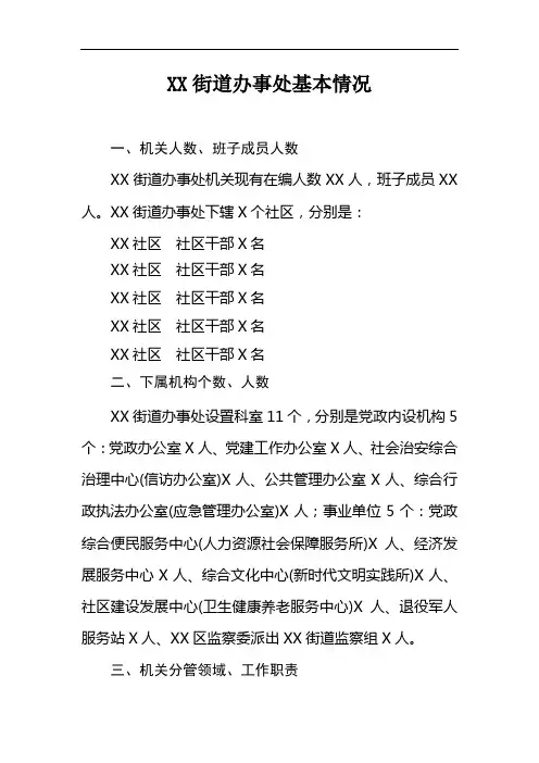 XX街道办事处基本情况