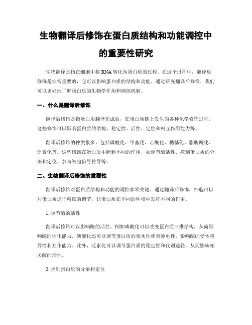 生物翻译后修饰在蛋白质结构和功能调控中的重要性研究