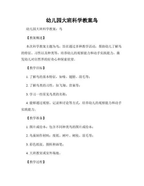 幼儿园大班科学教案鸟