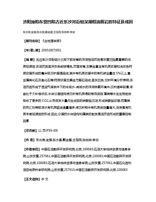 济阳坳陷东营凹陷古近系沙河街组深湖相油面岩的特征及成因