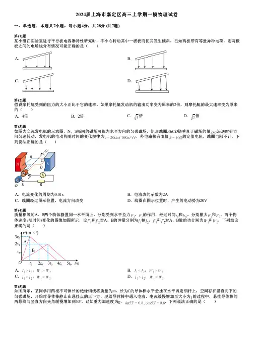 2024届上海市嘉定区高三上学期一模物理试卷