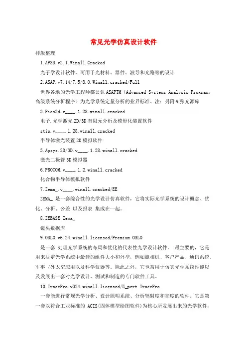 常见光学仿真设计软件