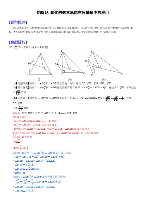中考重难点易错专题18 转化的数学思想在压轴题中的应用(解析版)