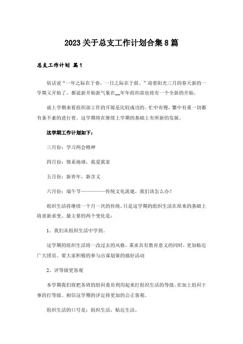 2023关于总支工作计划合集8篇