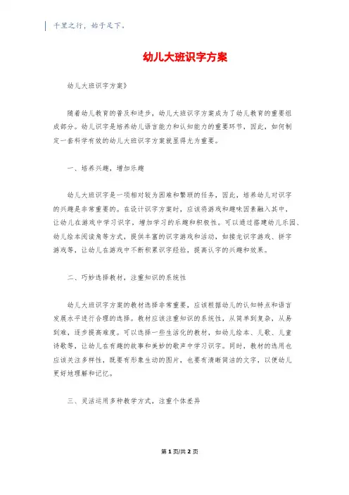 幼儿大班识字方案