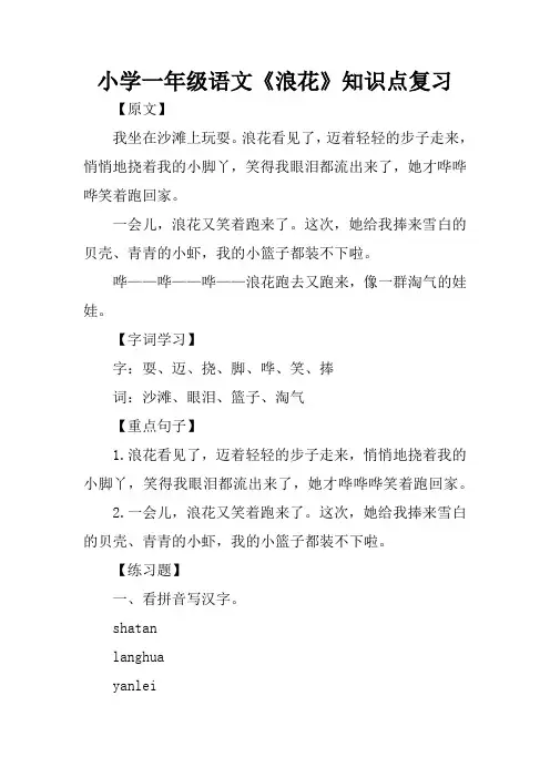 小学一年级语文《浪花》知识点复习
