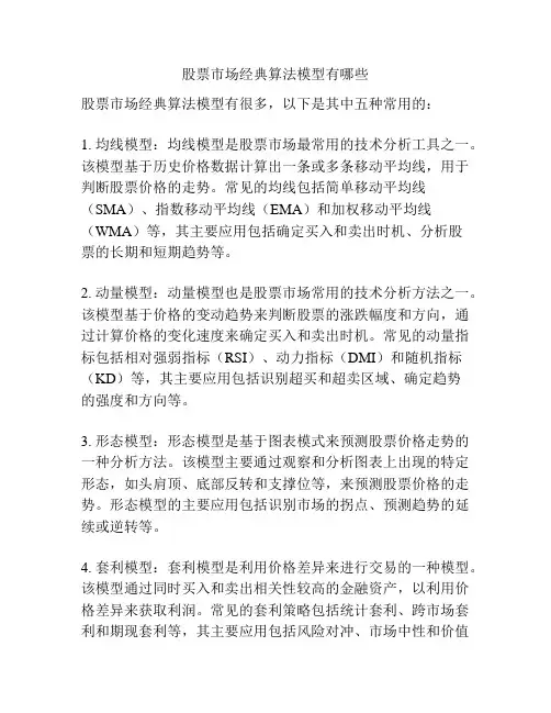 股票市场经典算法模型有哪些