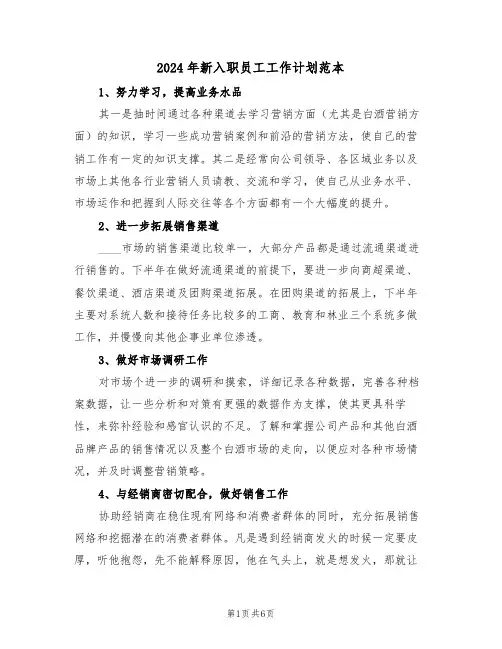 2024年新入职员工工作计划范本(3篇)