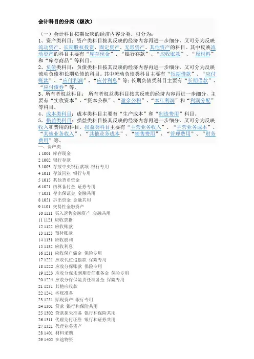 会计科目的分类