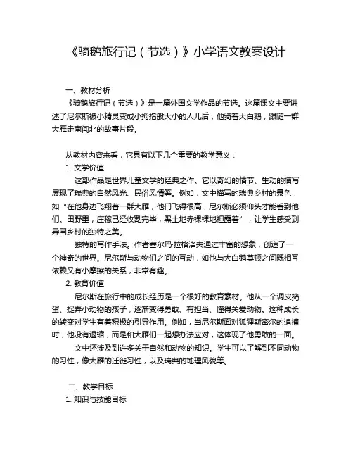 《骑鹅旅行记(节选)》小学语文教案设计
