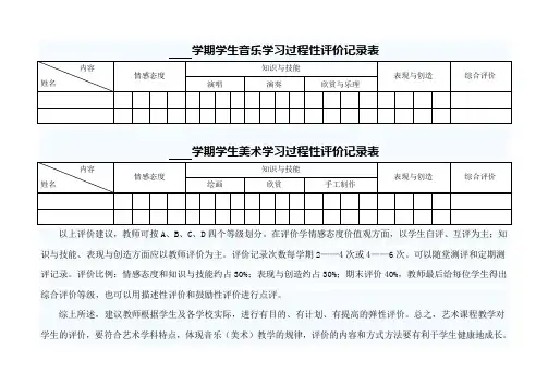 学期学生音乐学习过程性评价记录表