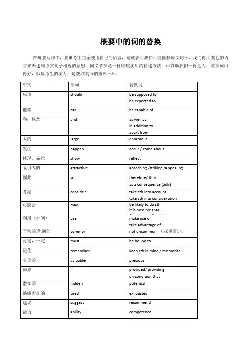 读后续写和概要写作讲义 概要中词的替换
