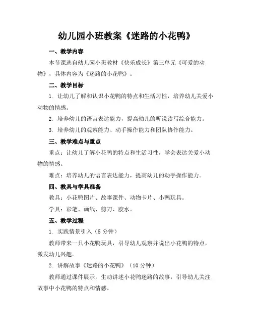 幼儿园小班教案《迷路的小花鸭》