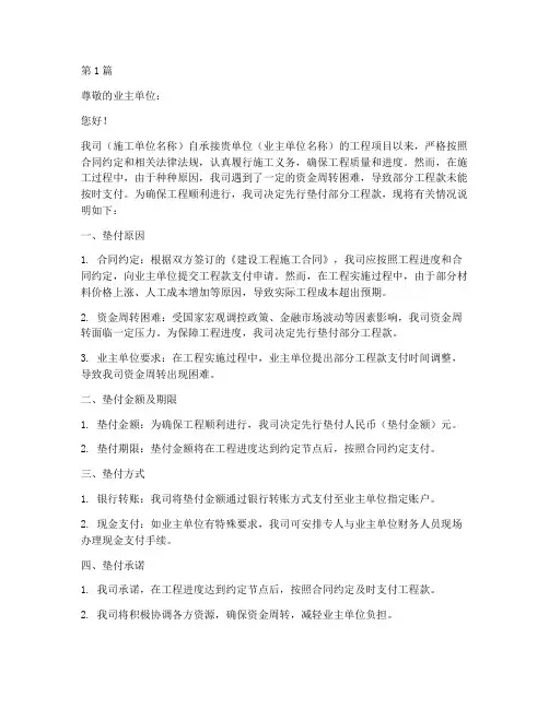 施工单位垫付工程款说明(3篇)