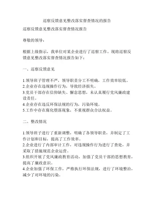 巡察反馈意见整改落实督查情况的报告
