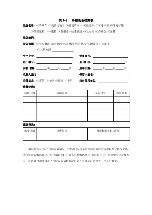冷链设备档案和冷链温度记录表