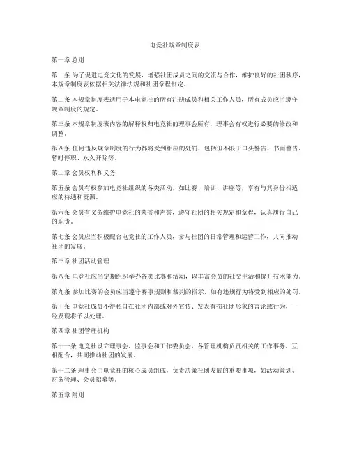 电竞社规章制度表
