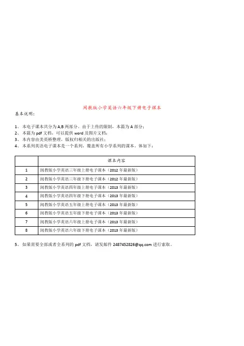 闽教版小学英语六年级下册电子课本