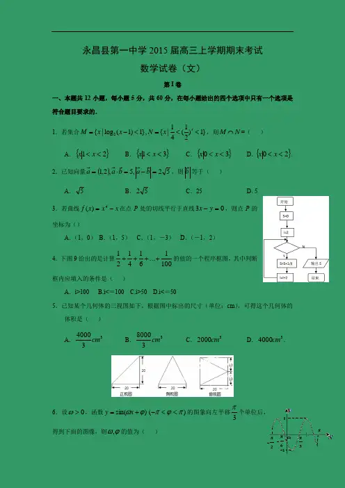 永昌县第一中学2015届高三上学期期末考试(文)数学试题及答案