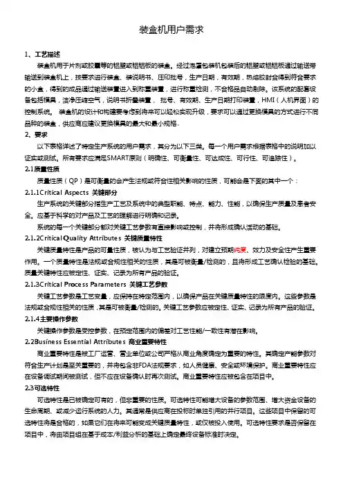 15-装盒机URS 符合GMP要求用户需求说明参考模板