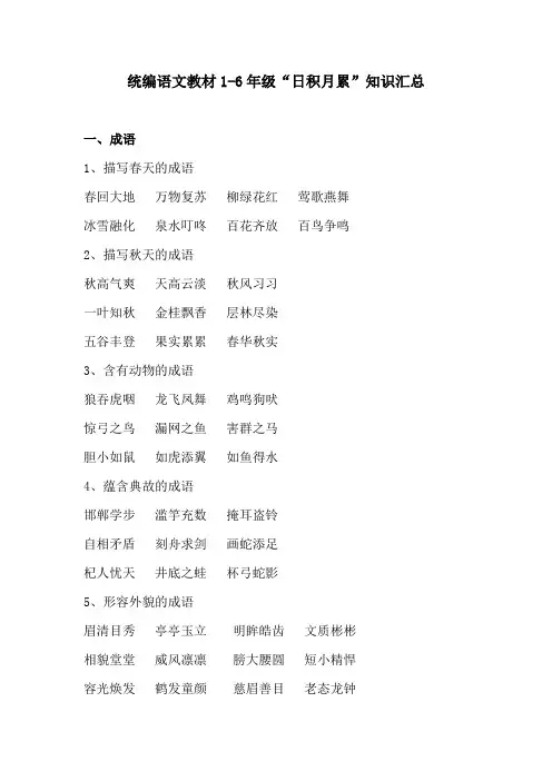 统编语文教材1-6年级“日积月累”知识汇总