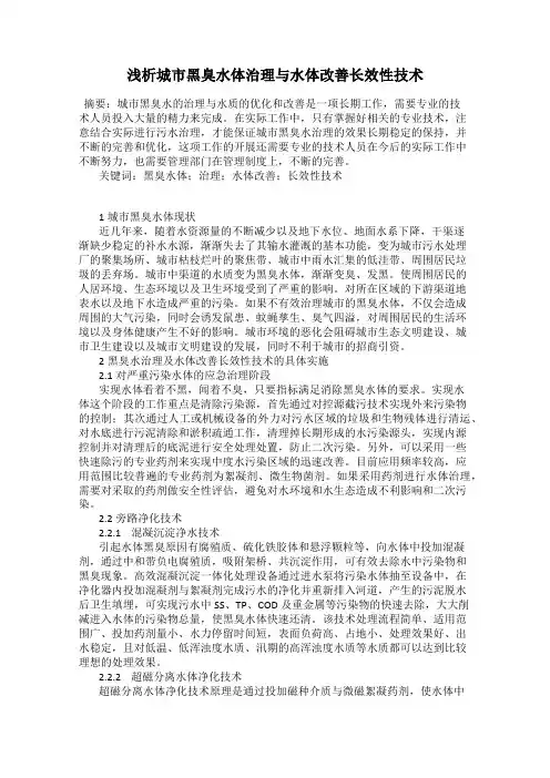浅析城市黑臭水体治理与水体改善长效性技术