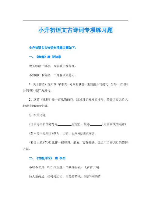 小升初语文古诗词专项练习题