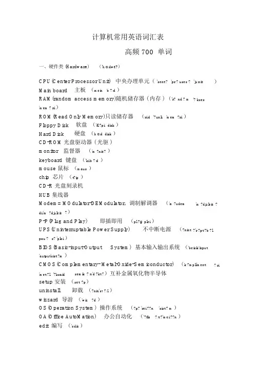 计算机常用英语词汇表