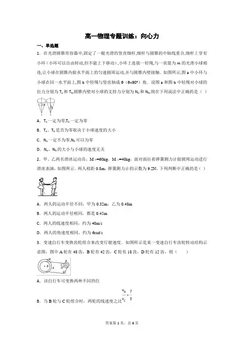 高一物理专题训练：向心力(带答案)