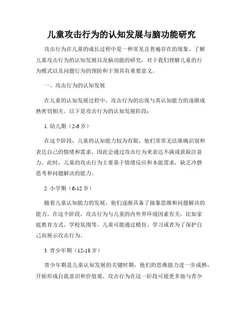 儿童攻击行为的认知发展与脑功能研究