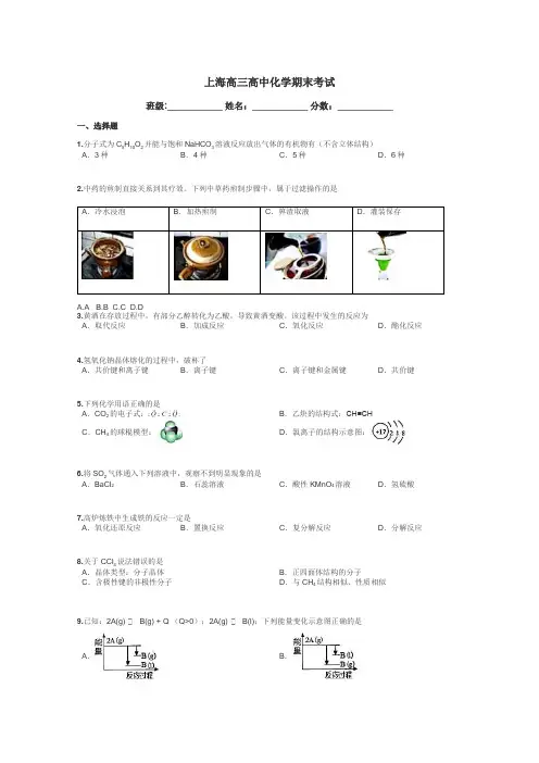 上海高三高中化学期末考试带答案解析
